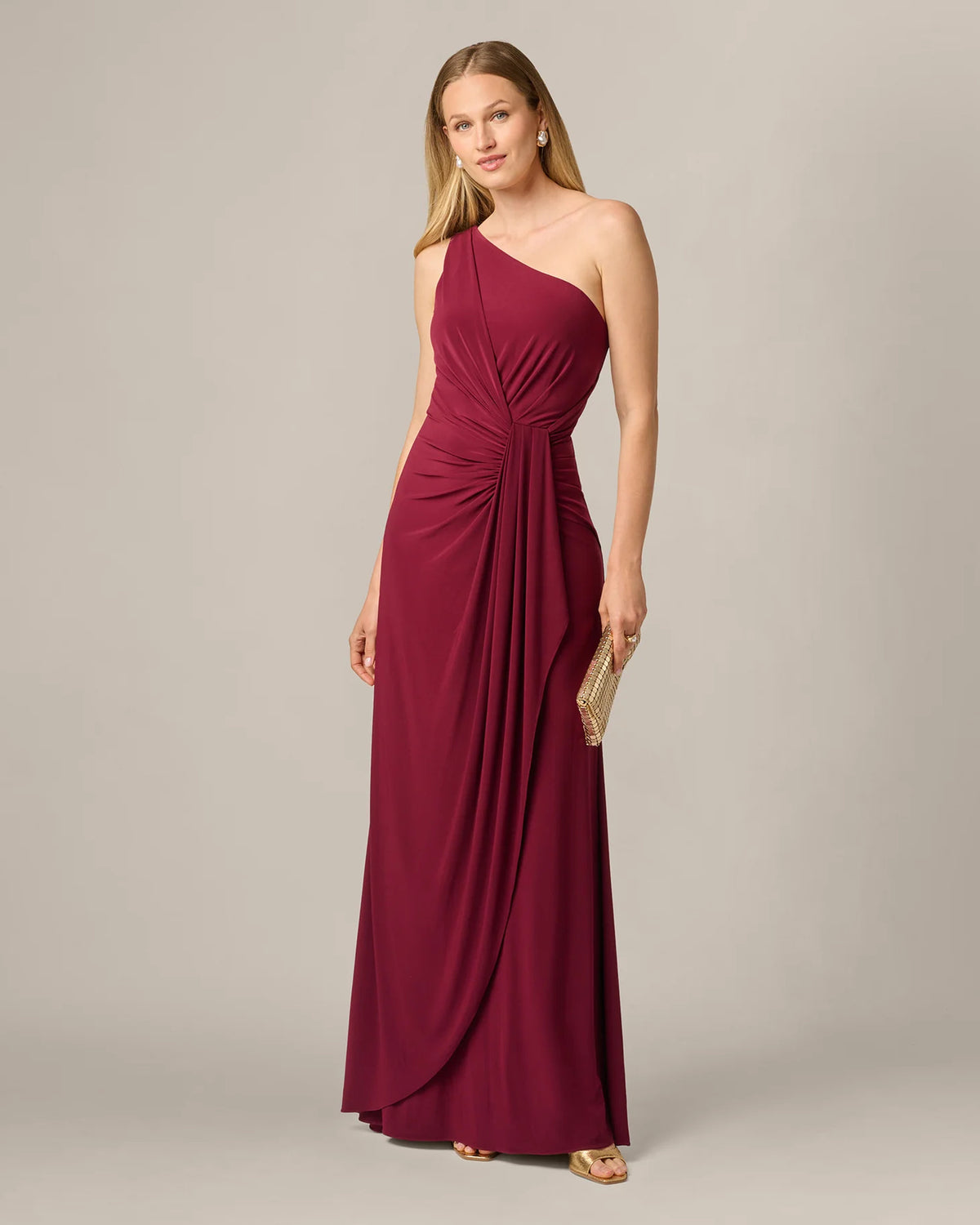 Ruched Draped One Shoulder Mermaid Floor-Length Mother of the Bride Dress for Wedding Reception