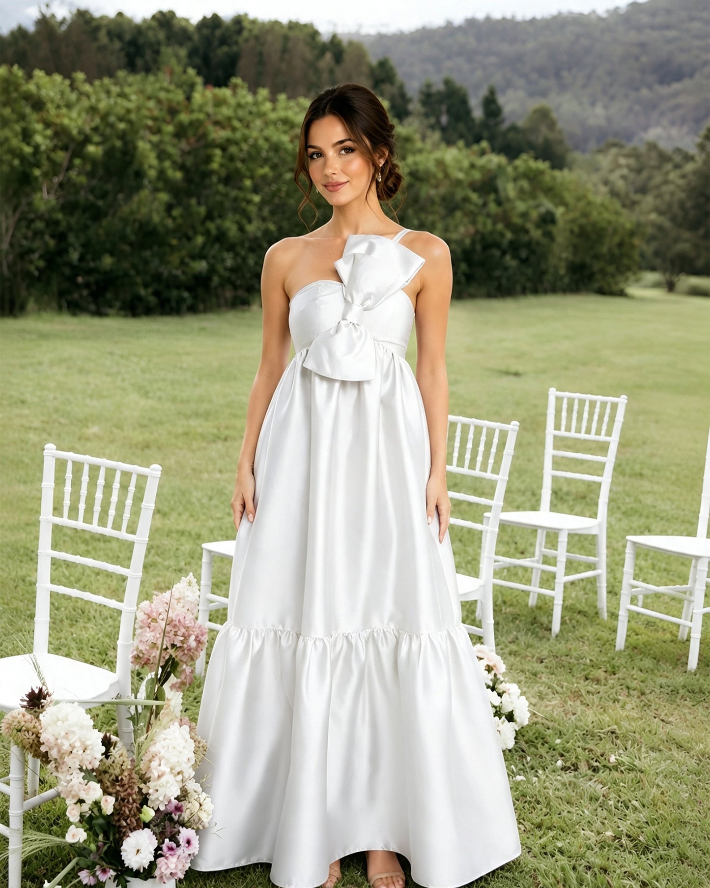 One-Shoulder Satin A-Line Bridesmaid Dress with Statement Ruffle