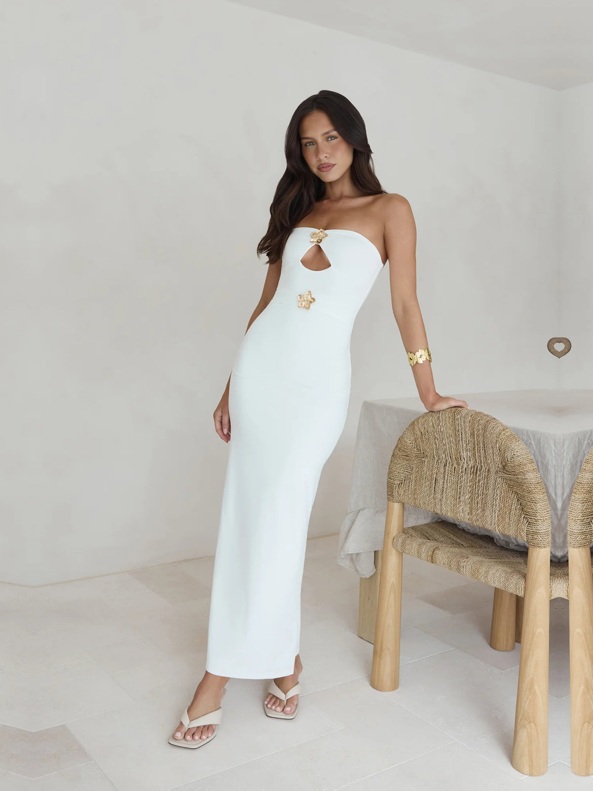 White Strapless A-Line Maxi Formal Dress