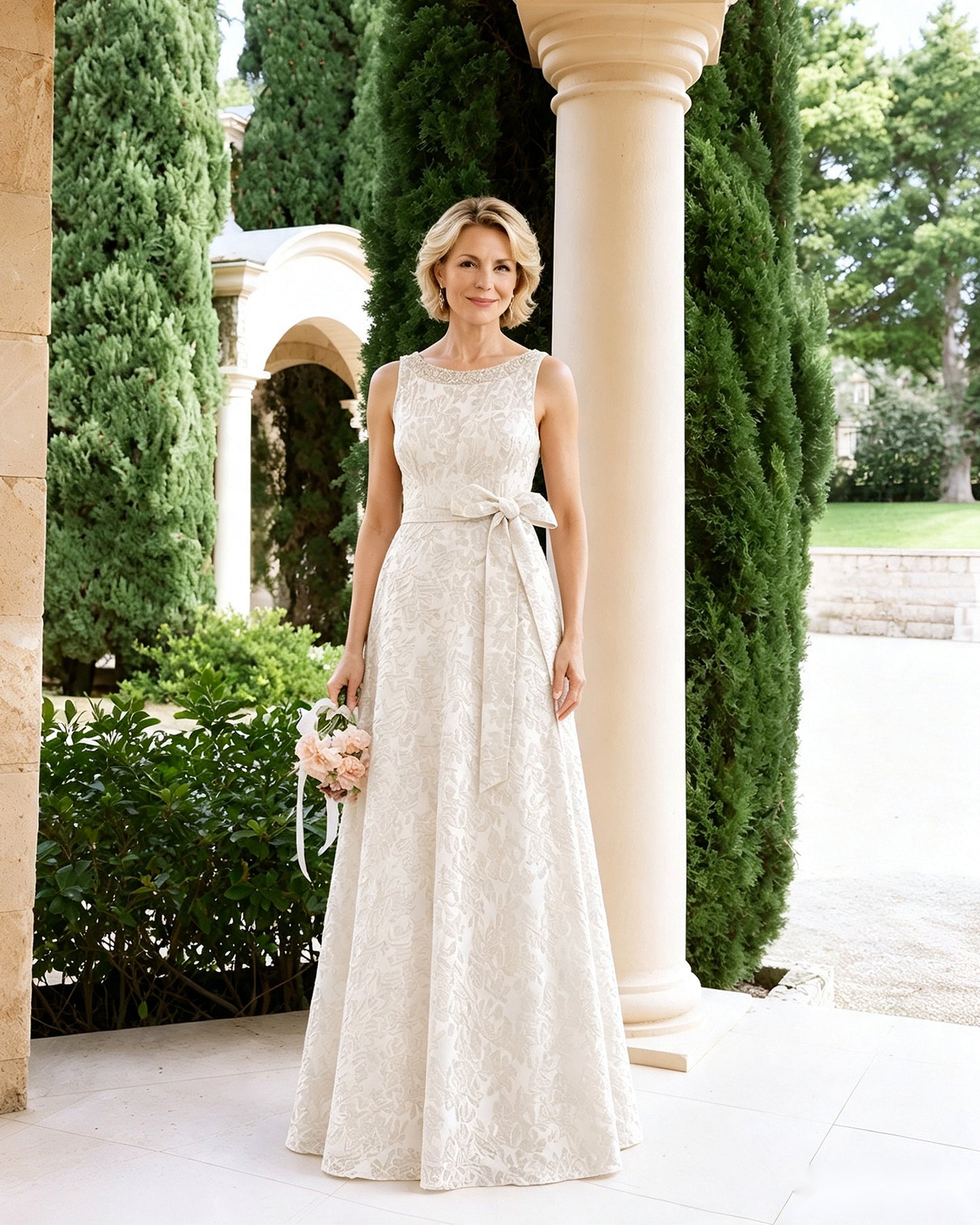 Sleeveless Lace A-Line Mother of the Bride Dress with Sash Bow