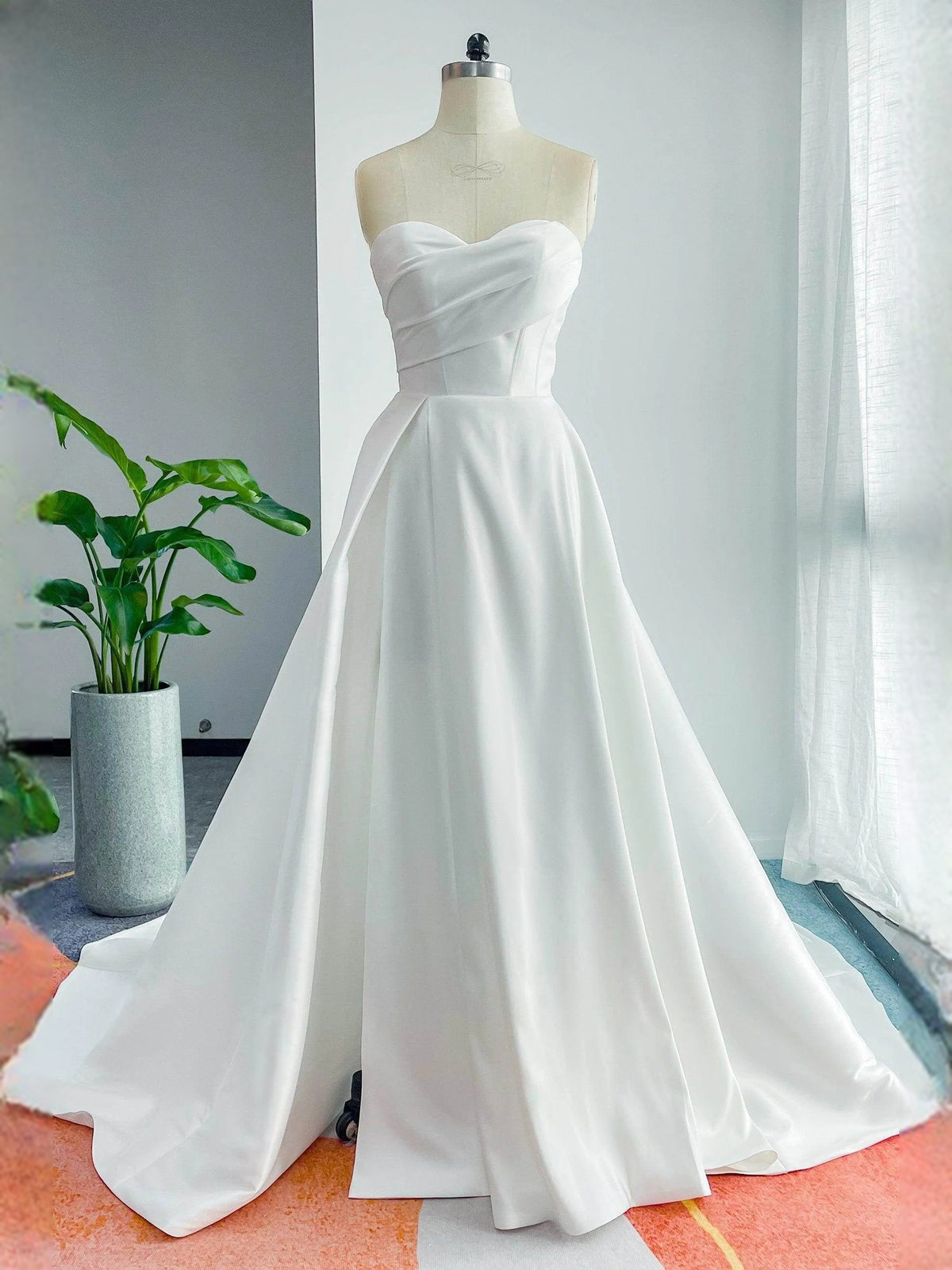 Draped Embroidered Sweetheart A-Line Floor-Length Satin Wedding Dress for Garden Wedding