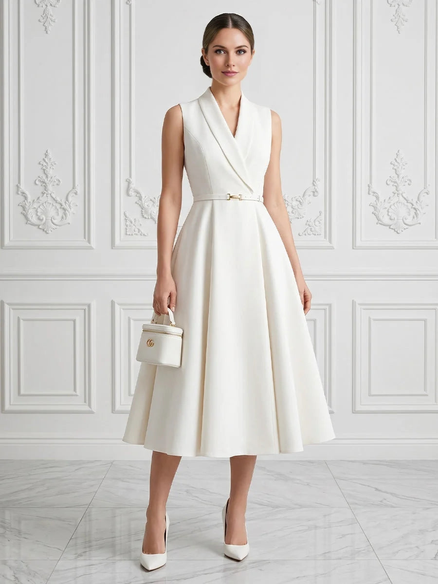 V Neck A-Line Midi Crepe Mother of the Bride Dress for Formal Ceremony