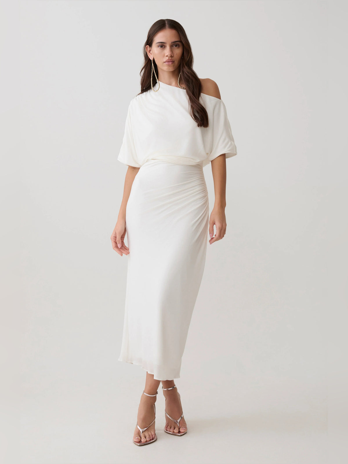 Alva Wool Lyocell Draped Midi Formal Dress