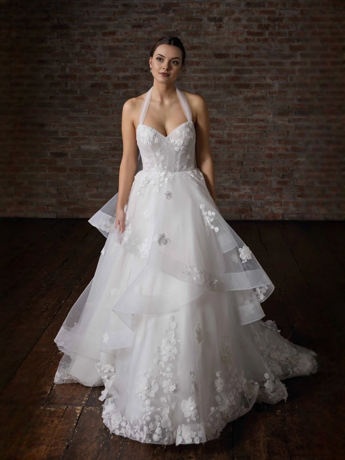 Tiered Layered Floral Ruffled Sweetheart A-Line Floor-Length Tulle Wedding Dress for Wedding Ceremony
