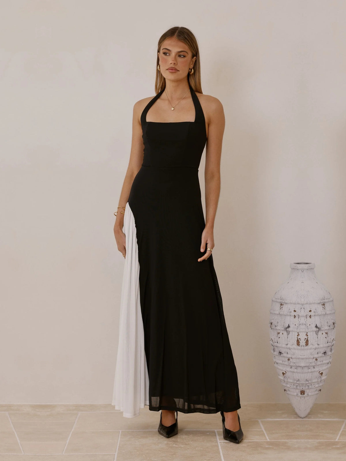 White Halter Neck Sheath Maxi Cia Formal Dress