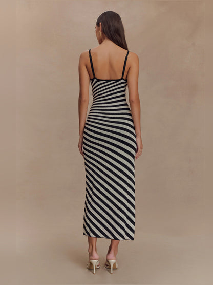 Raven Striped Knit Midi Formal Dress