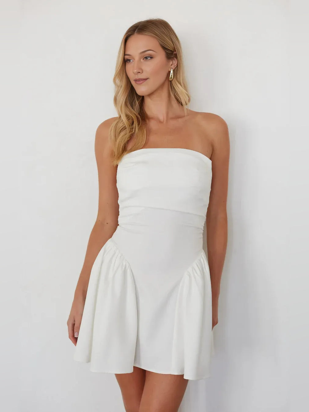 Ruched Flounce Strapless A-Line Mini Crepe Homecoming Dress for Benefit Dinner