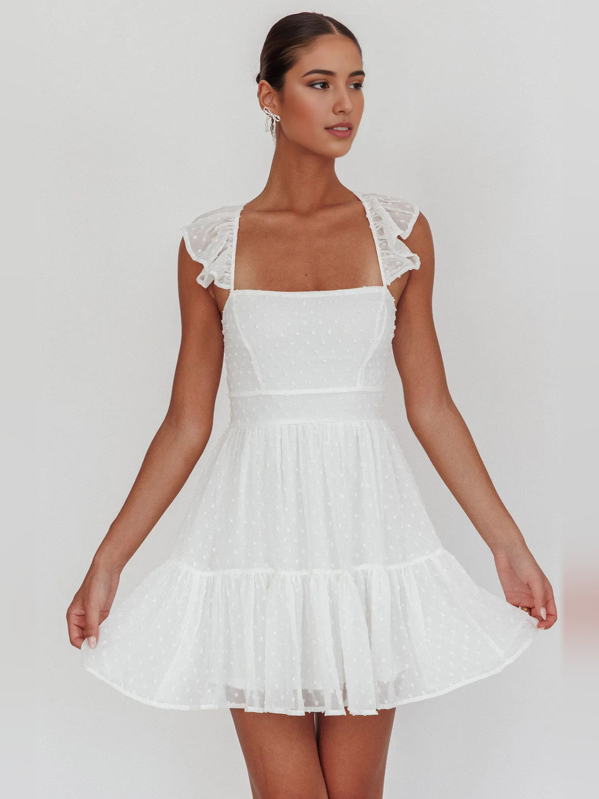 Tiered Ruffled Square Neck A-Line Mini Homecoming Dress for Wedding Weekend