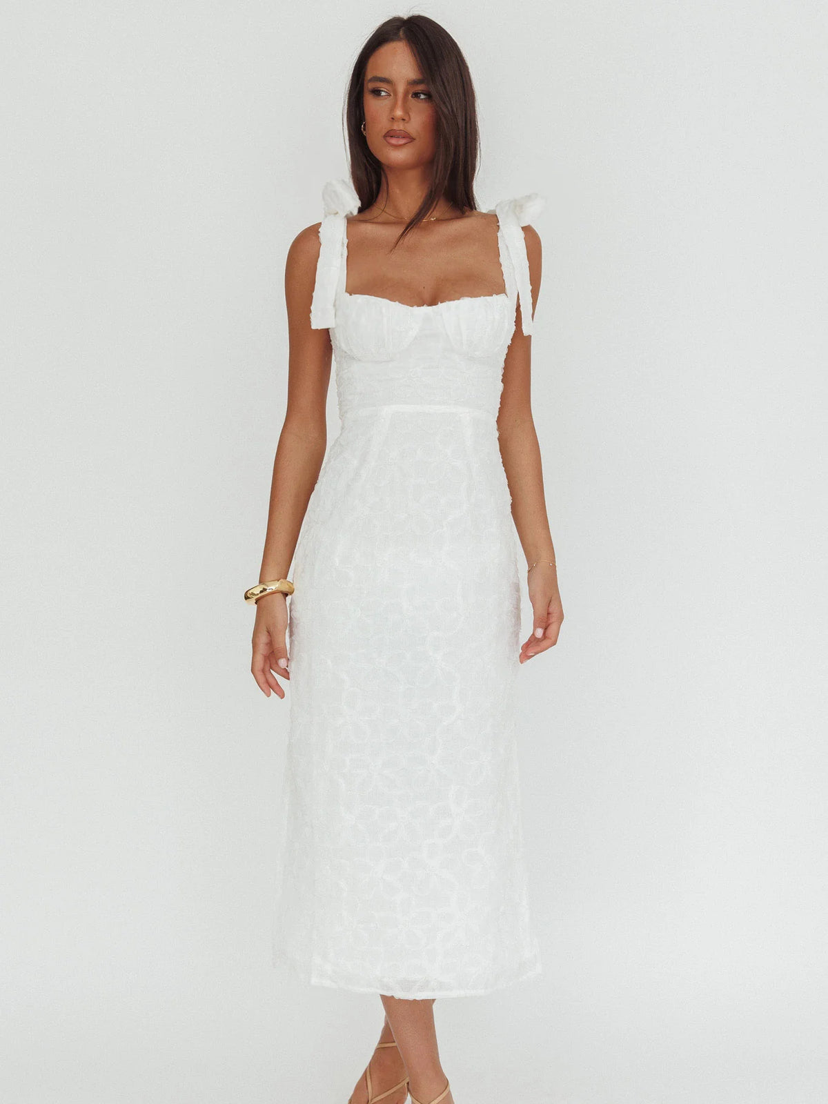 Cupid Tied Shoulder Embellished Midi Formal Dress
