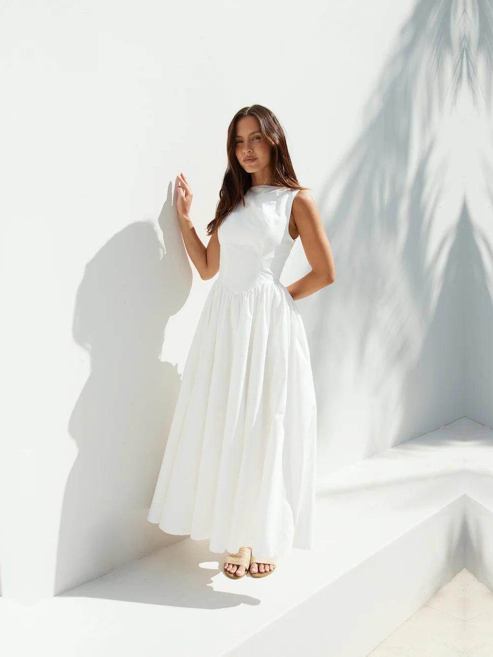 White Square Neck A-Line Maxi Dawn Formal Dress