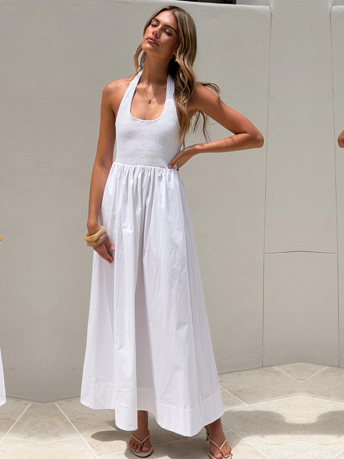 White V Neck A-Line Maxi Keanie Formal Dress