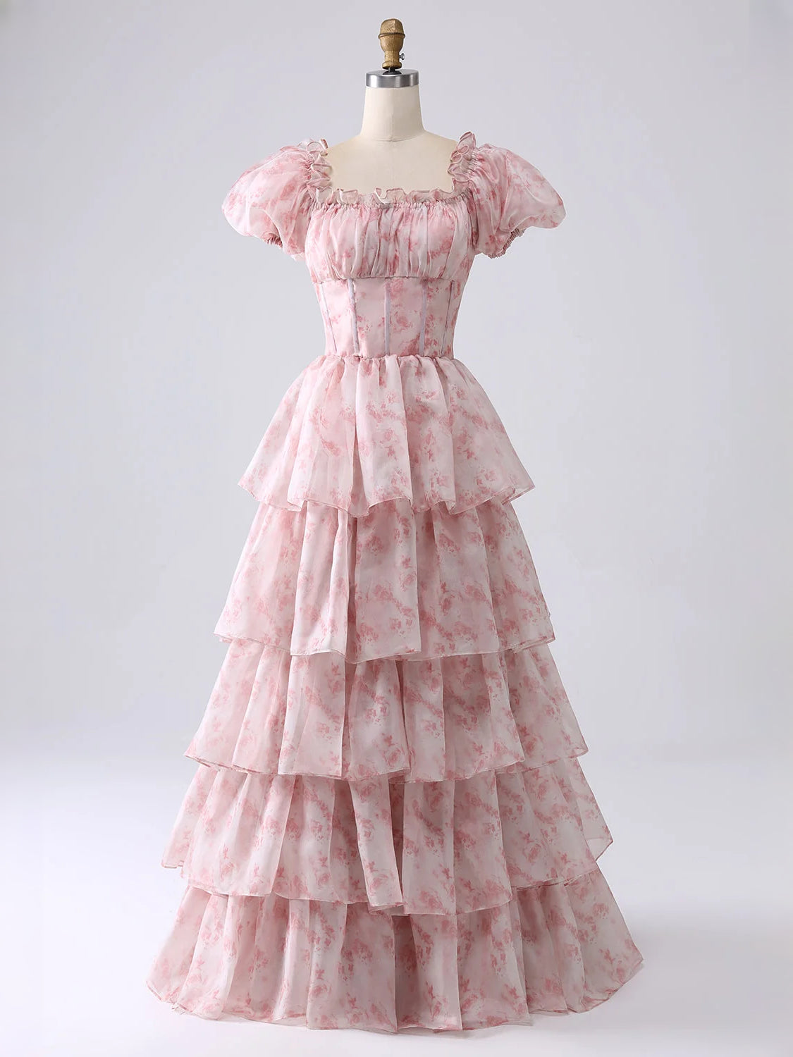 Corset Tiered Off Shoulder A-Line Floor-Length Organza Prom Dress for Evening Ceremony