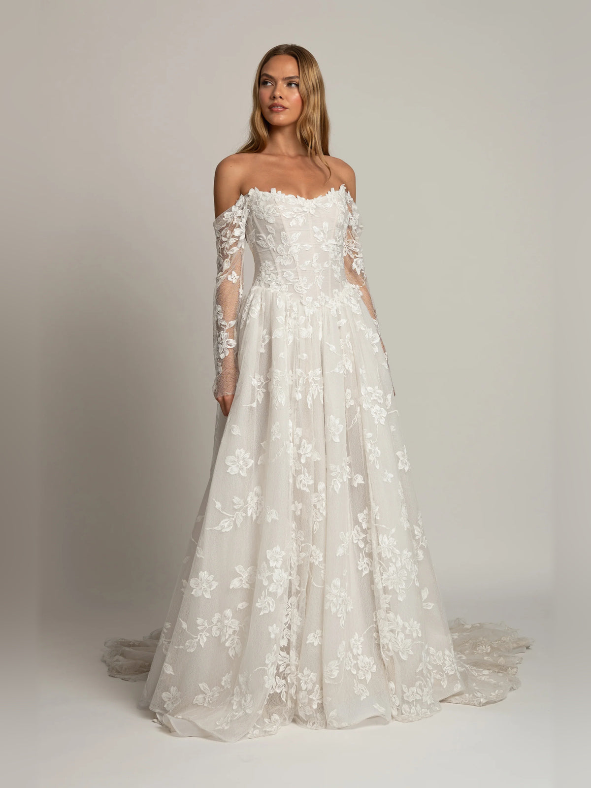 Corset Embroidered Long-Sleeve Ball-Gown Floor-Length Formal Dress for Evening Ceremony