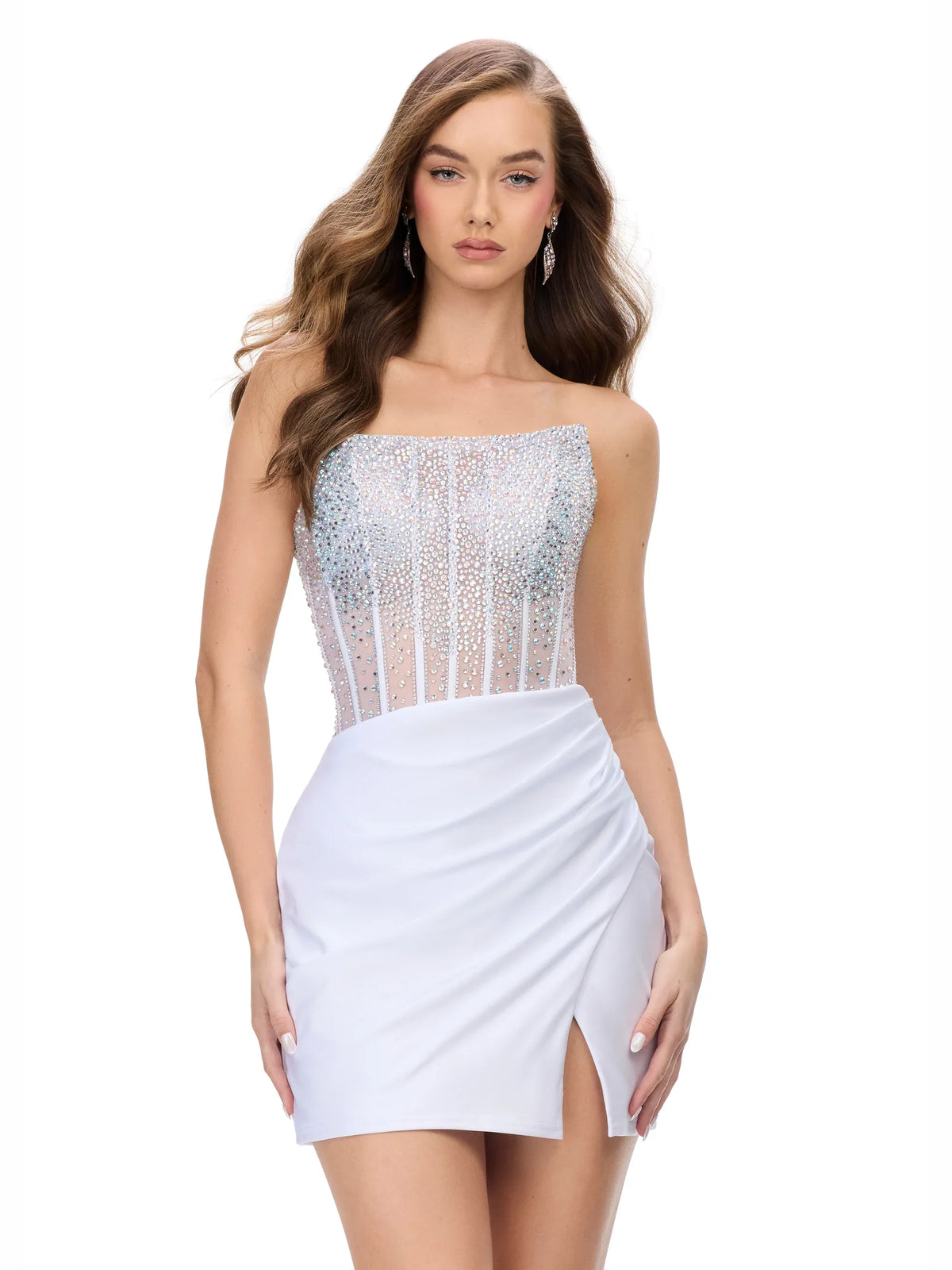 Ruched Corset Slit Strapless Bodycon Mini Homecoming Dress for Hotel Gala