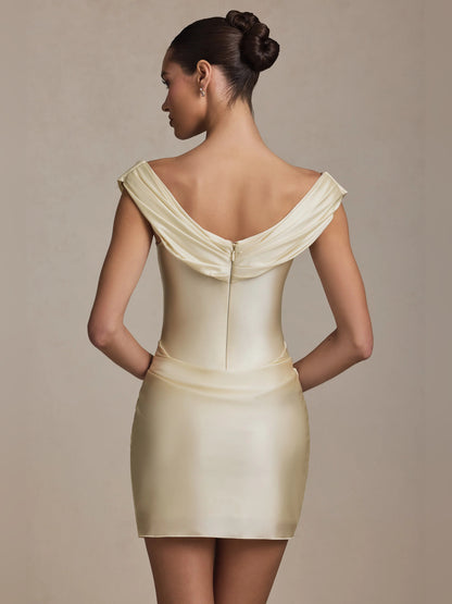 Draped Off Shoulder Mini Homecoming Dress for Resort Dinner