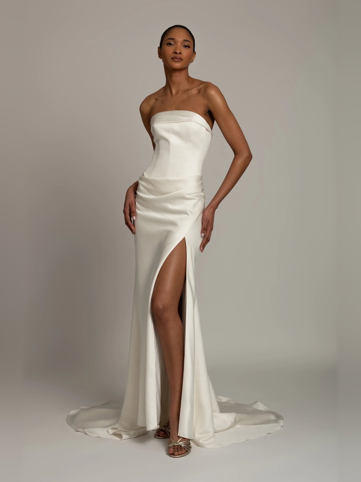 Corset Strapless Asymmetrical Floor-Length Formal Dress for Dinner Dance