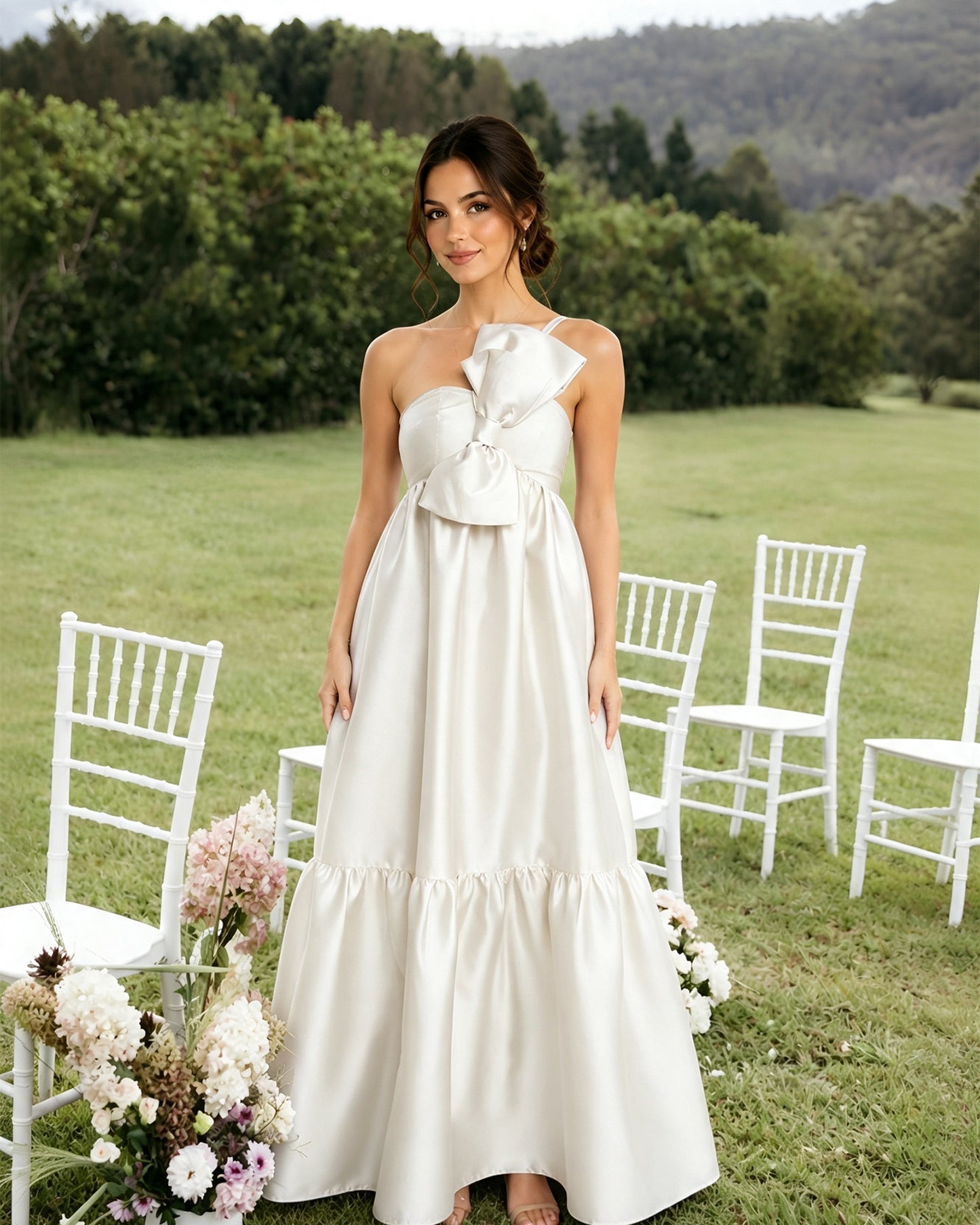 One-Shoulder Satin A-Line Bridesmaid Dress with Statement Ruffle