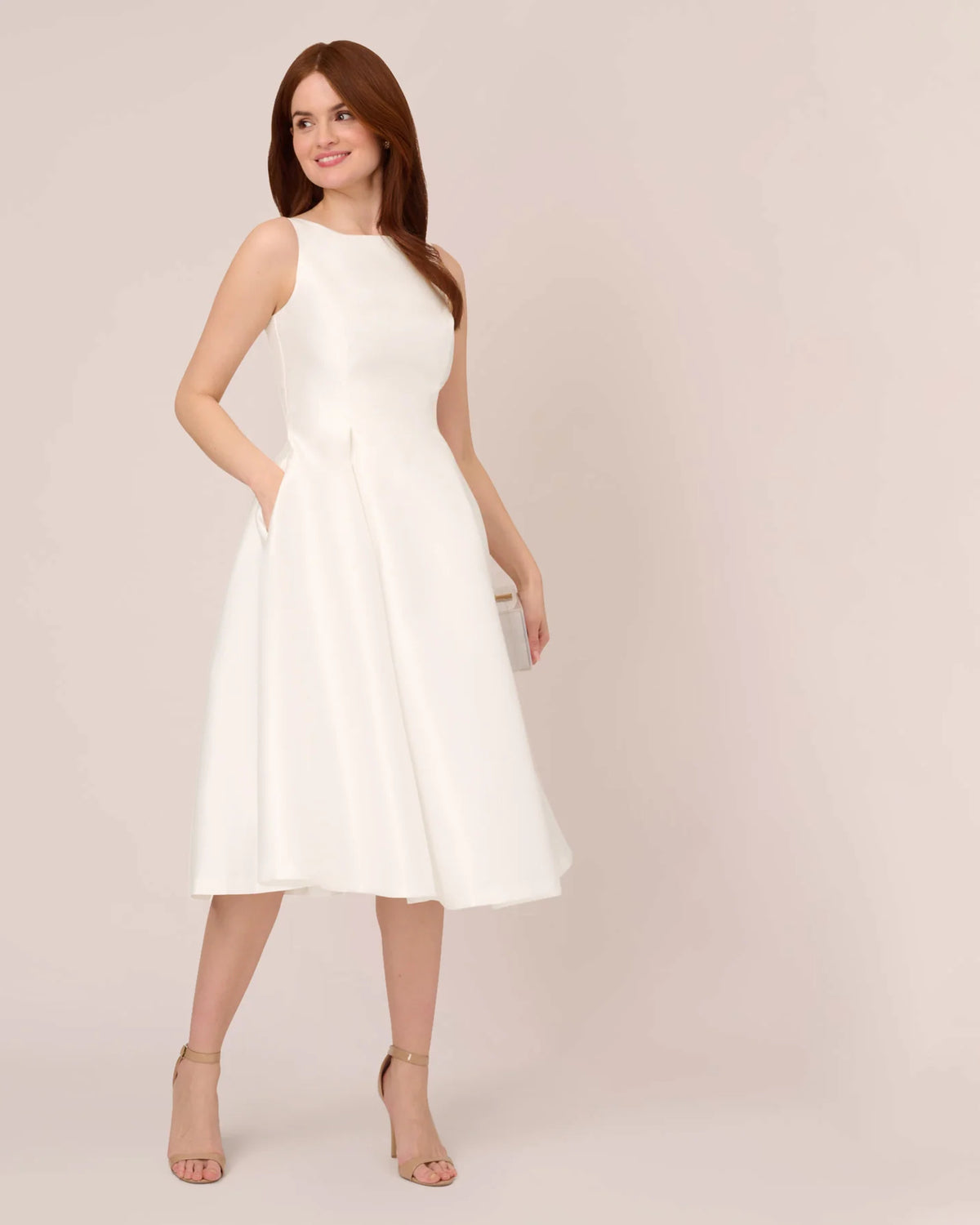 Sleeveless Fit-and-Flare Midi Mother of the Bride Dress for Reception Dinner