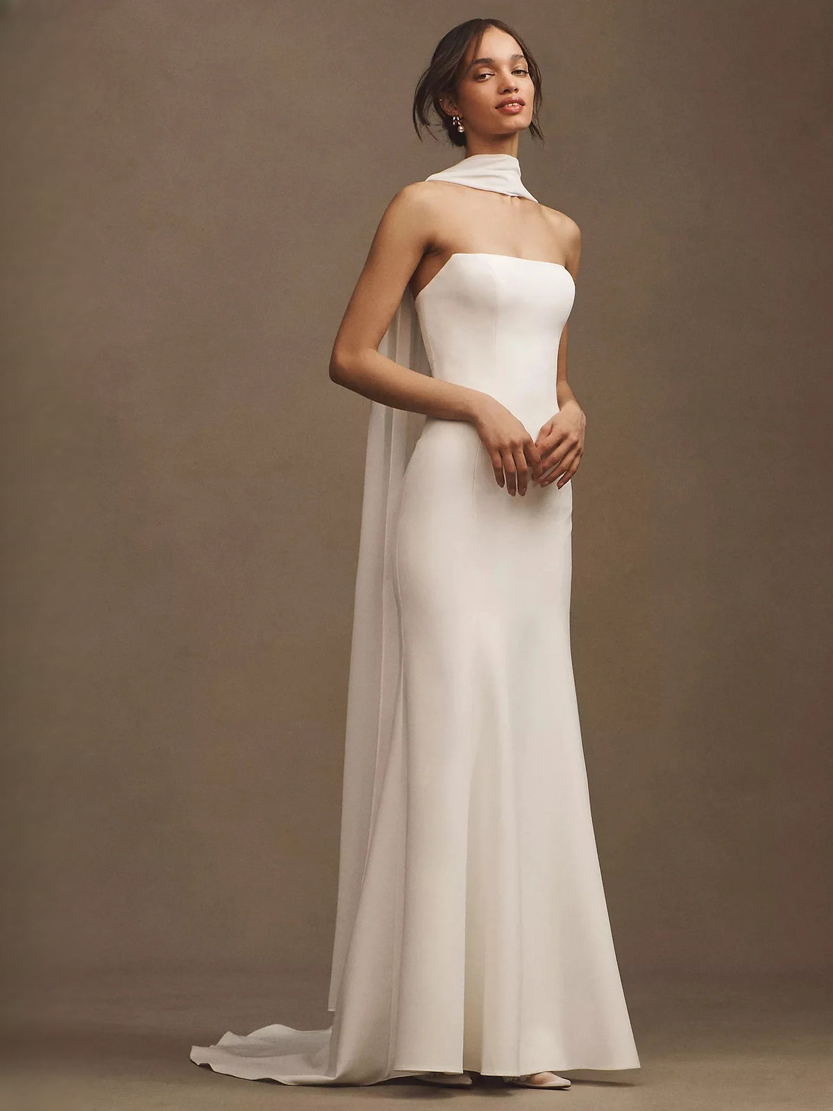 Draped Corset Strapless Mermaid Floor-Length Satin Wedding Dress for Seaside Wedding