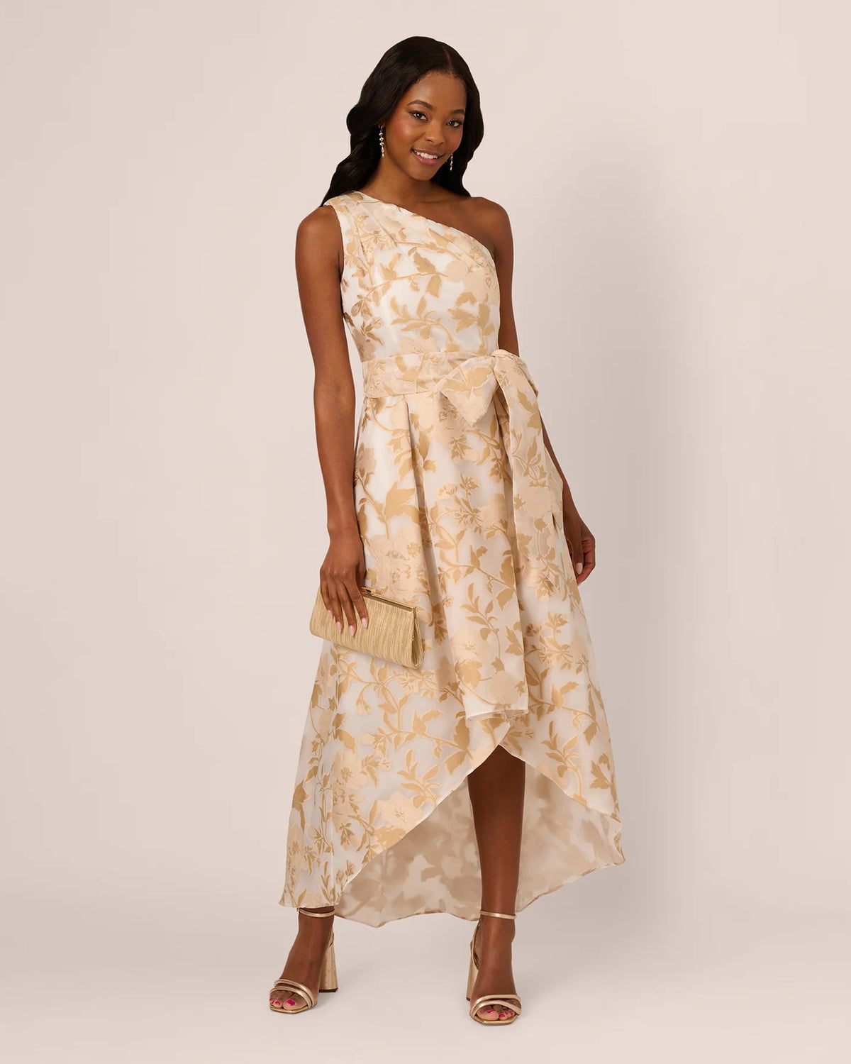 Bow Beaded One Shoulder A-Line High-Low Mother of the Bride Dress for Wedding Reception