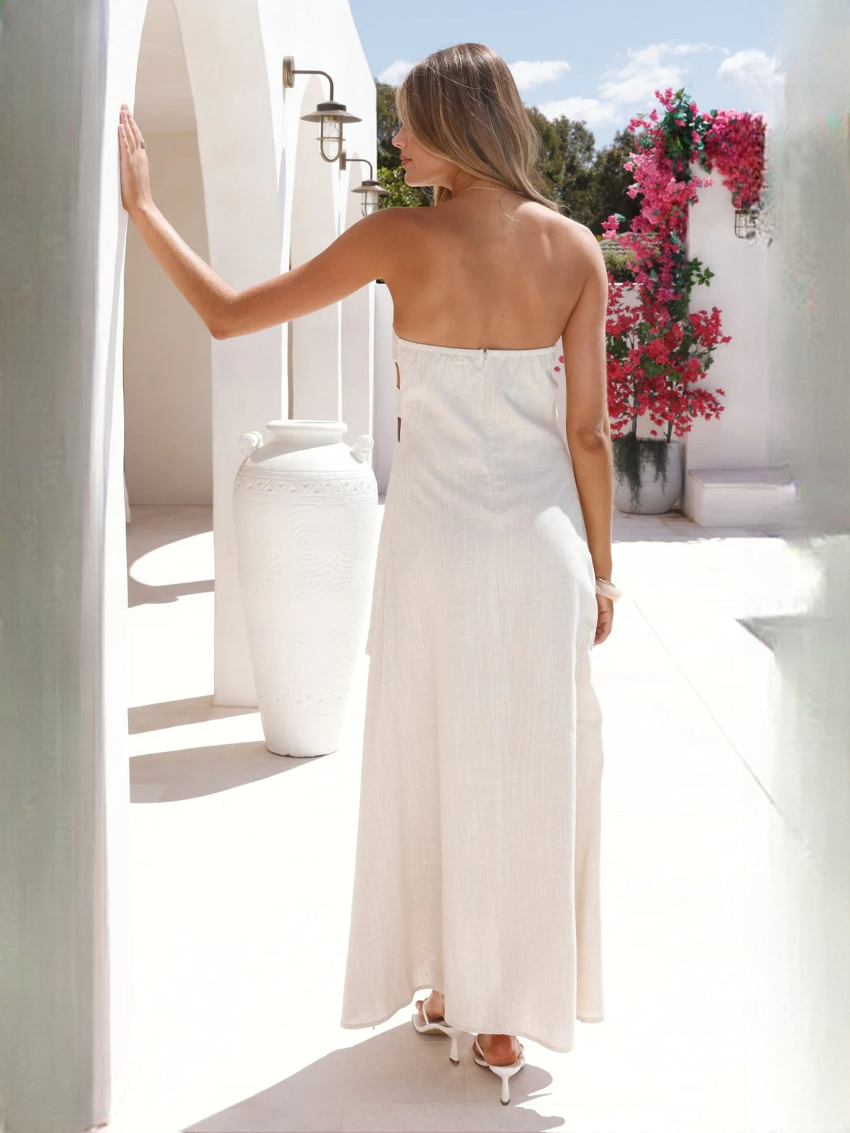 Ivory Strapless Slit A-Line Maxi Formal Dress
