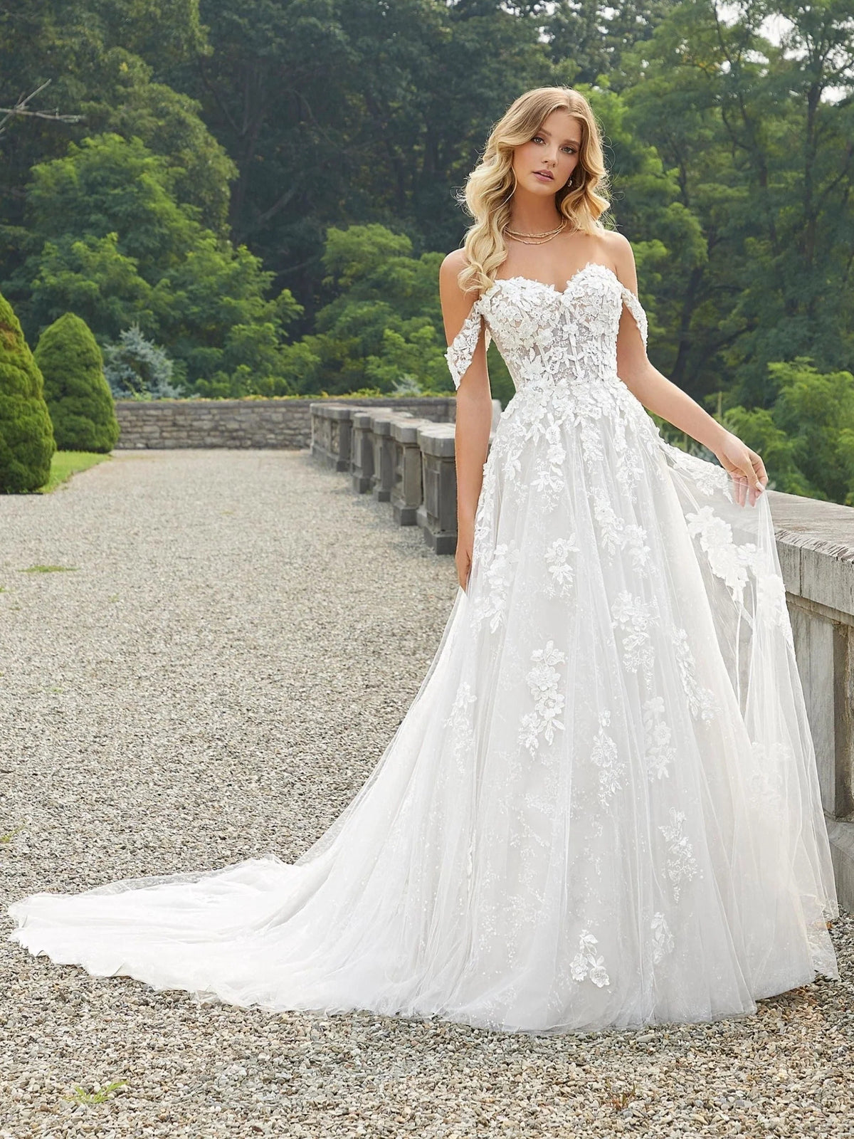 Corset Layered Floral Sweetheart A-Line Floor-Length Tulle Wedding Dress for Wedding Ceremony