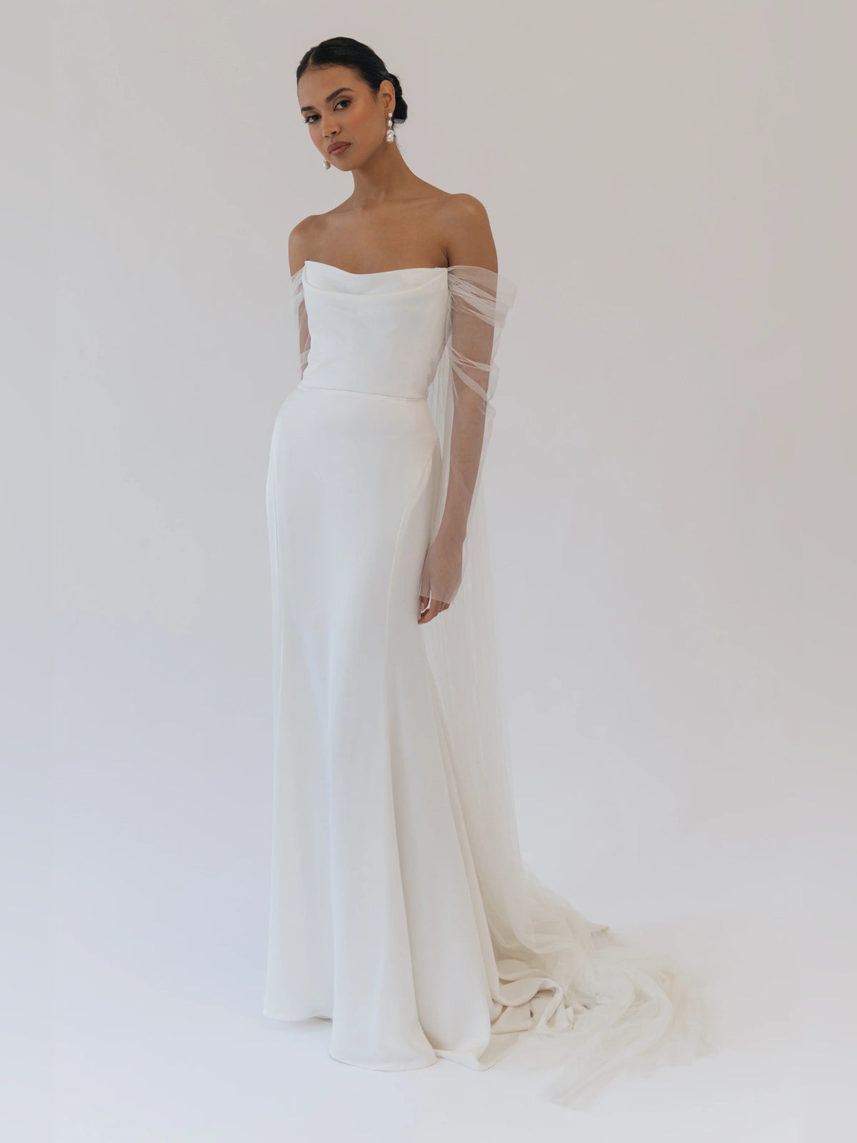 Draped Off Shoulder Fit-and-Flare Floor-Length Formal Dress for Awards Ceremony