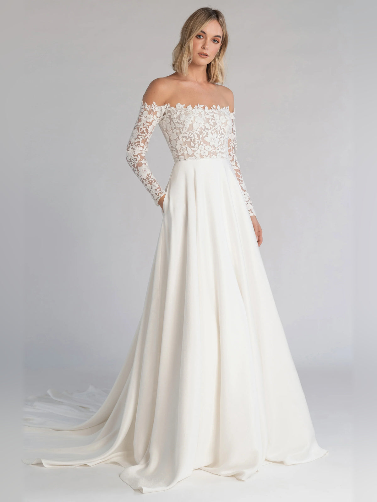 Embroidered Off Shoulder Ball-Gown Floor-Length Formal Dress for Wedding Ceremony