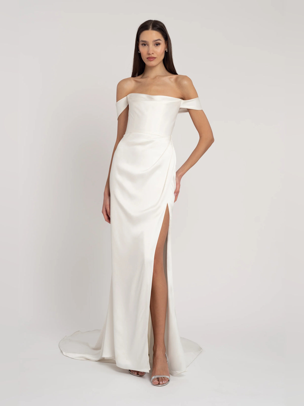 Draped Off Shoulder A-Line Floor-Length Formal Dress for Opera Evening