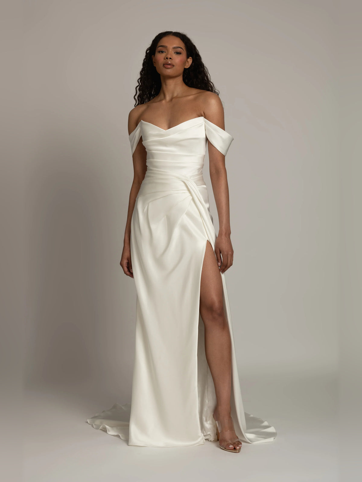 Pleated Draped V Neck A-Line Floor-Length Formal Dress for Wedding Dinner