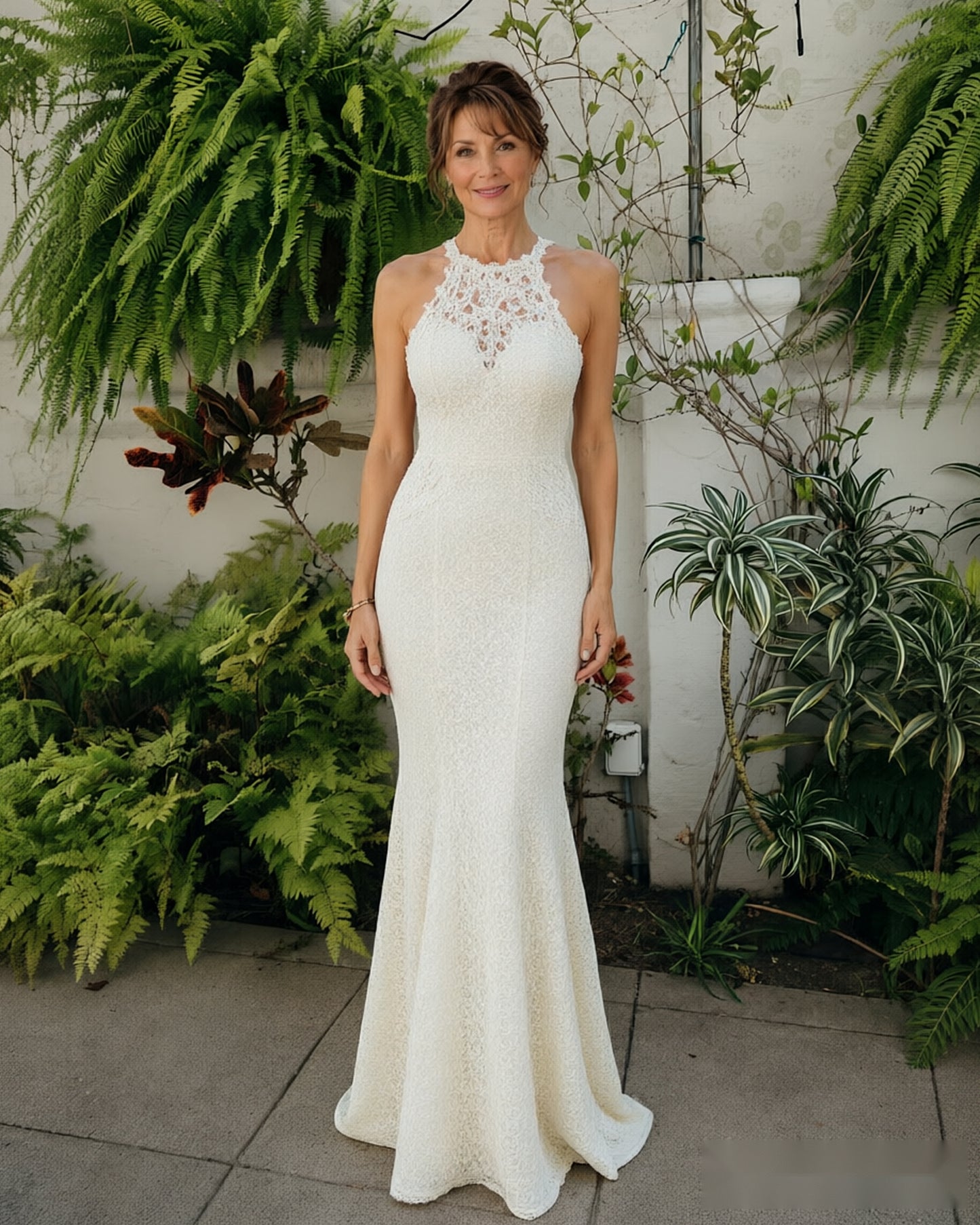 Halter Lace Bodice Mermaid Mother of the Bride Dress