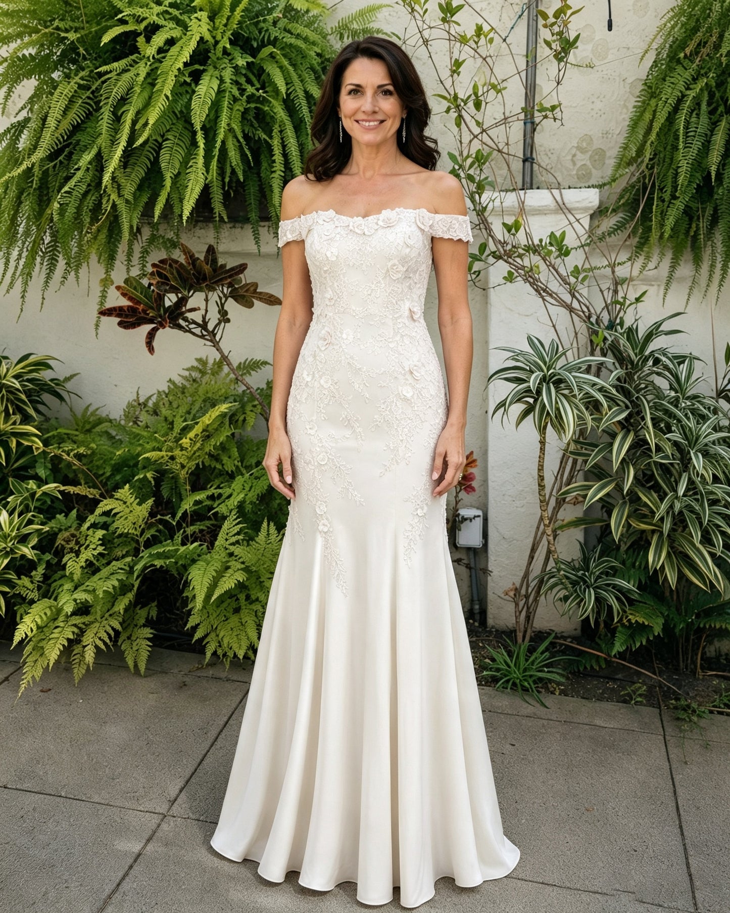 Scalloped Off-Shoulder Lace Mermaid Mother of the Bride Dress