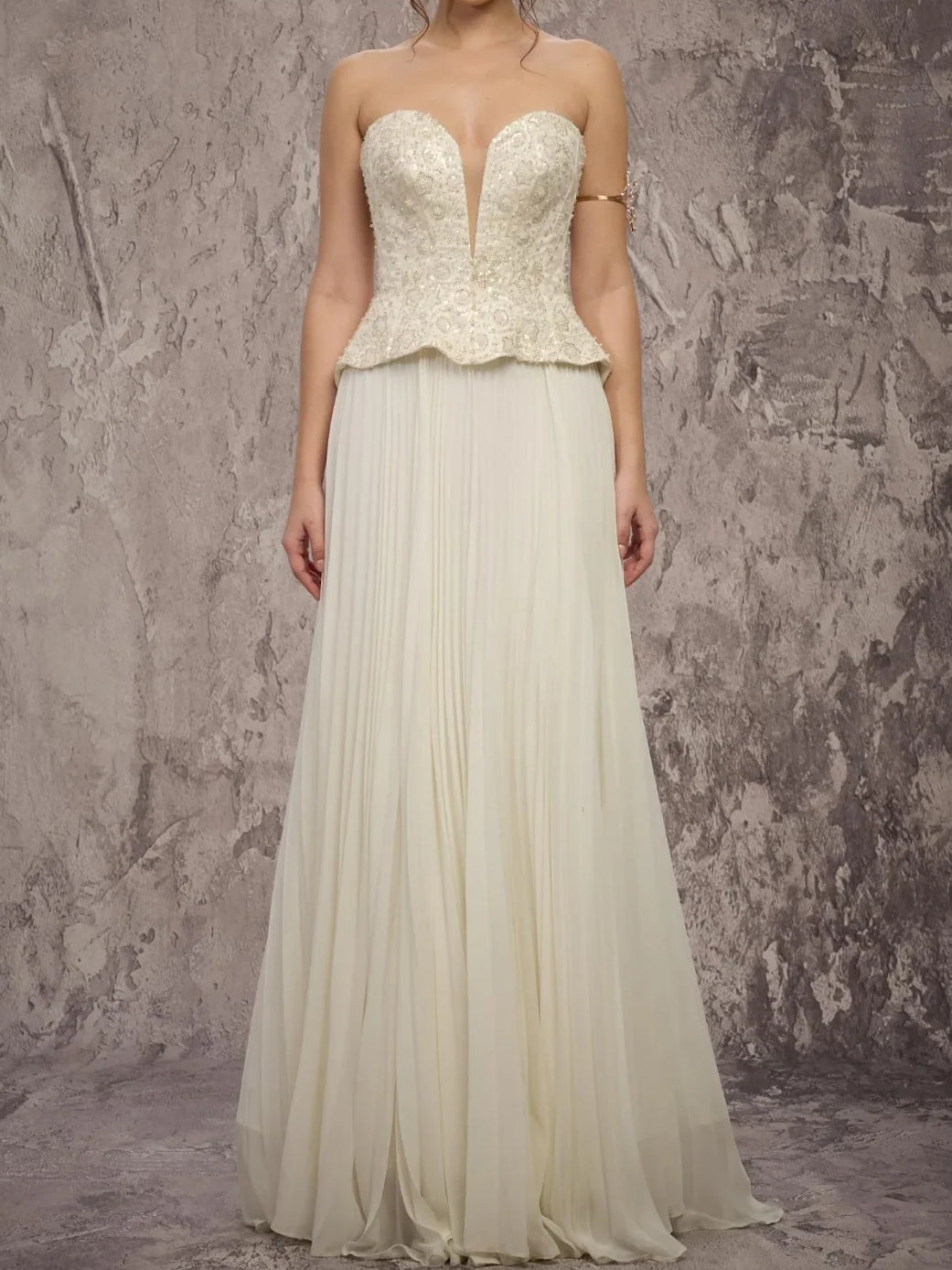 Cream Sweetheart Peplum Corset A-Line Floor-Length Formal Dress color option