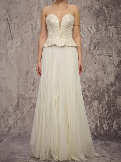 Cream Sweetheart Peplum Corset A-Line Floor-Length Formal Dress color option