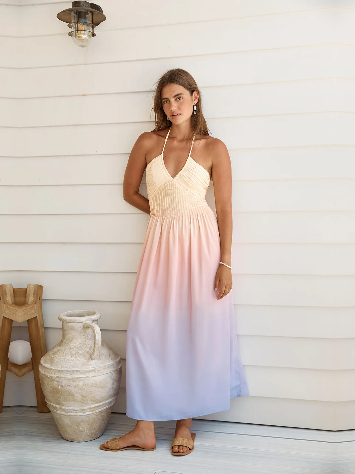Purple Halter Neck A-Line Maxi Formal Dress