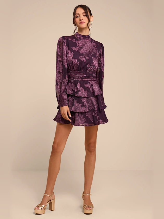 Tiered Floral Mini Homecoming Dress for Formal Luncheon