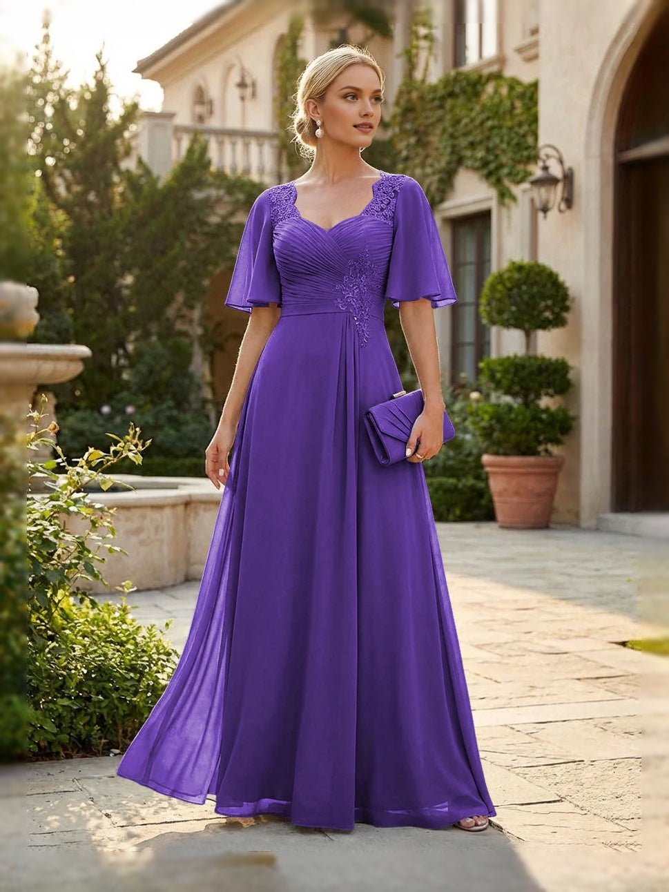 Ruched Draped Sweetheart A-Line Floor-Length Chiffon Mother of the Bride Dress for Formal Dinner