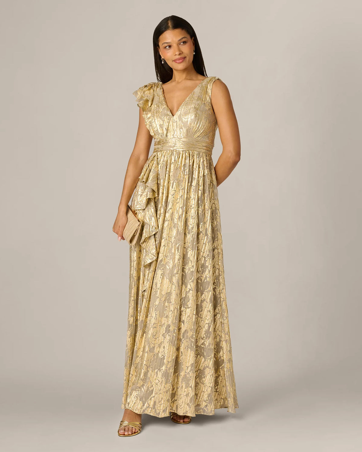 Ruffle Sleeveless A-Line Maxi Mother of the Bride Dress for Ballroom Reception