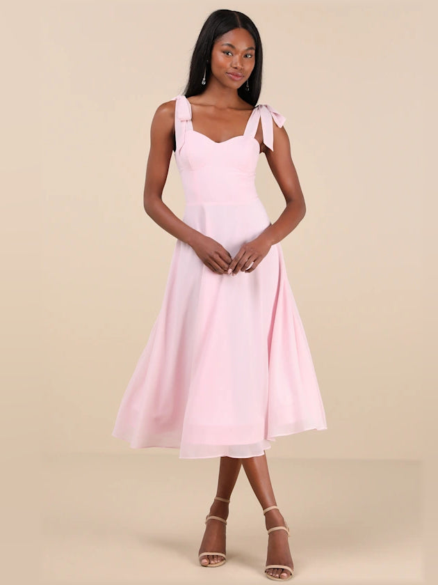 Sophisticated Charisma Tie-Strap A-Line Midi Formal Dress
