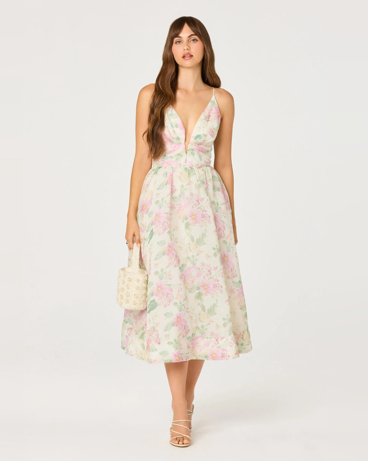 Floral Print Spaghetti Strap A-Line Midi Homecoming Dress for Birthday Party