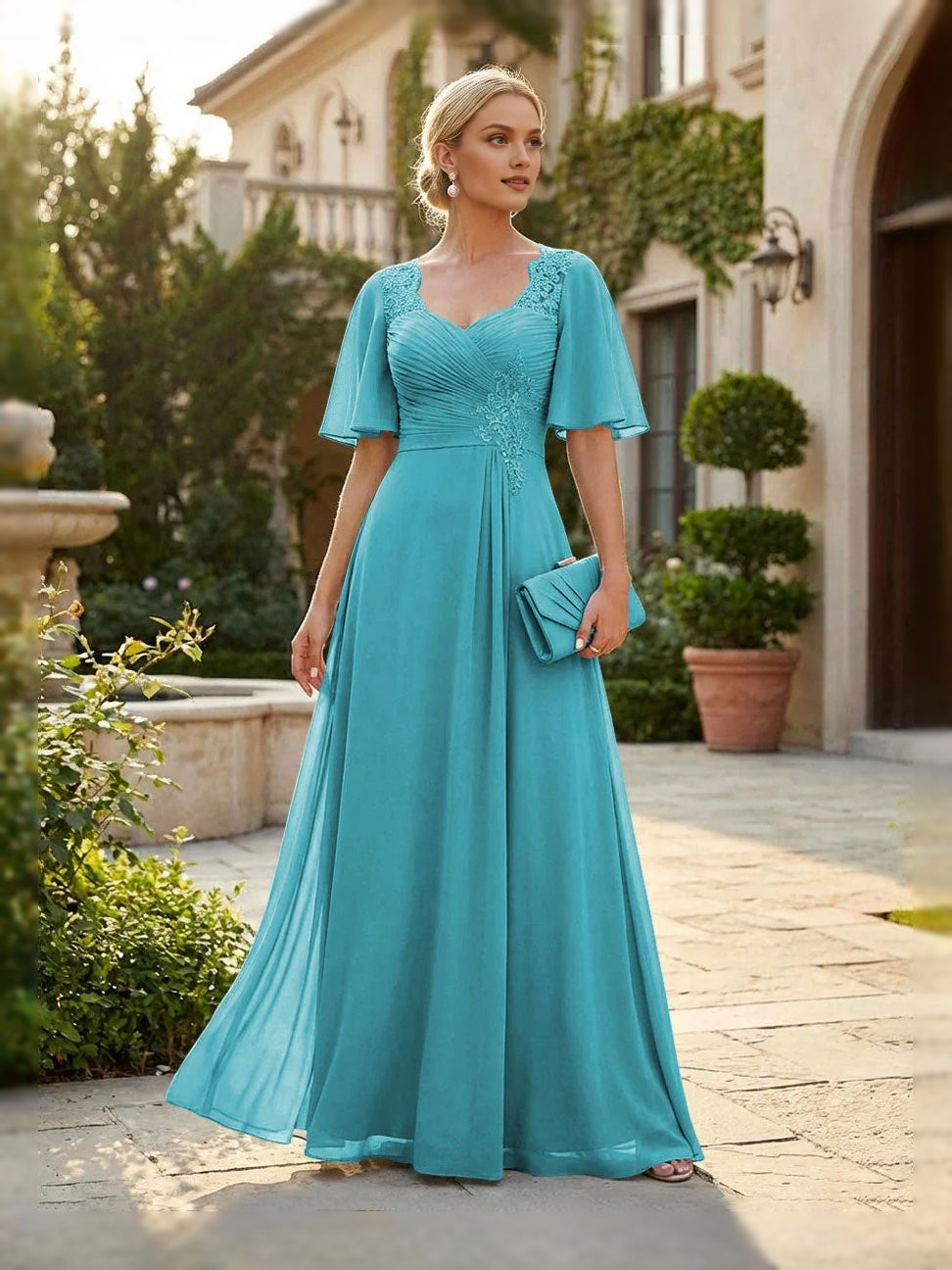 Ruched Draped Sweetheart A-Line Floor-Length Chiffon Mother of the Bride Dress for Formal Dinner