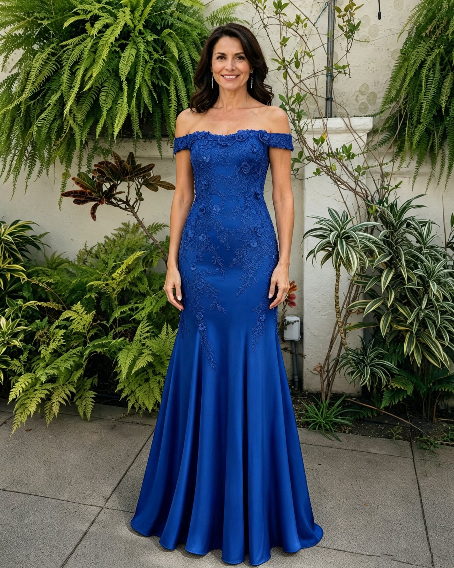 Scalloped Off-Shoulder Lace Mermaid Mother of the Bride Dress
