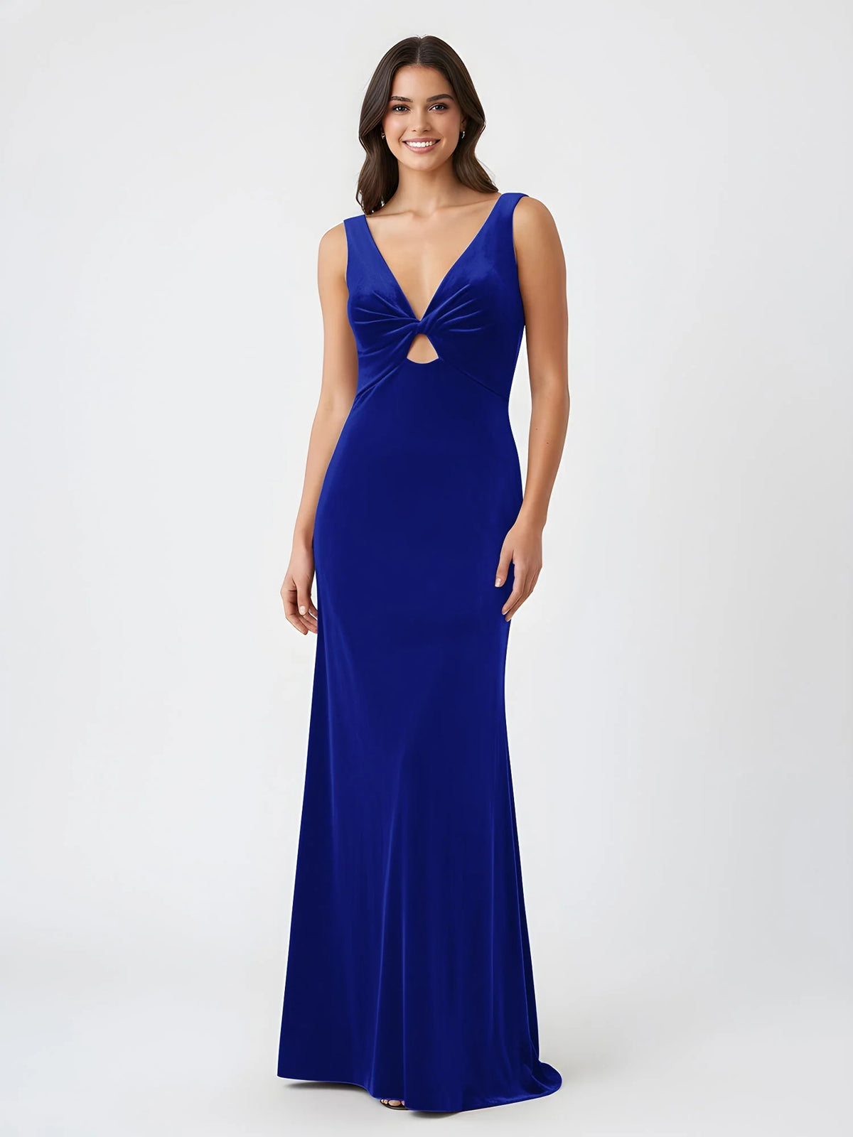 V Neck Cutout Mermaid Floor-Length Formal Dress