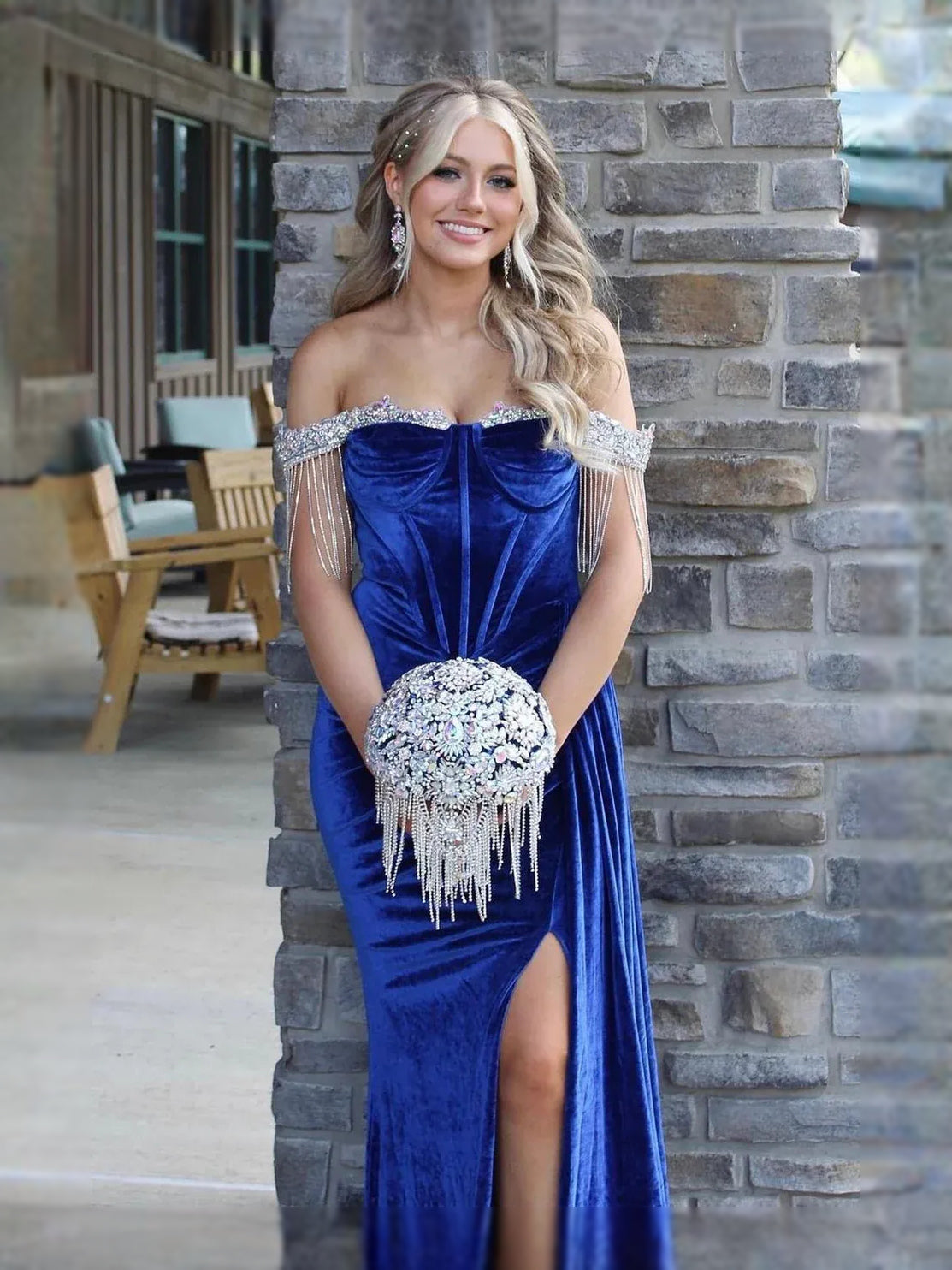 Ruched Draped Slit Sweetheart Mermaid Maxi Velvet Prom Dress for Formal Party