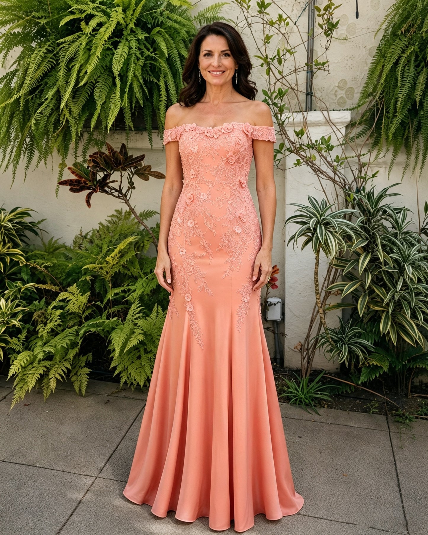 Scalloped Off-Shoulder Lace Mermaid Mother of the Bride Dress