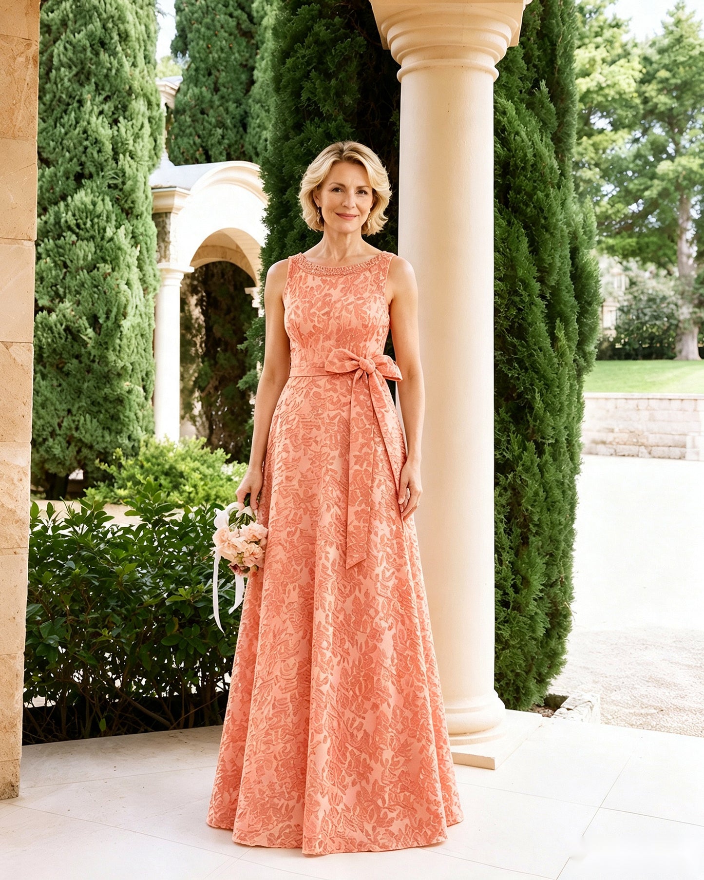 Sleeveless Lace A-Line Mother of the Bride Dress with Sash Bow