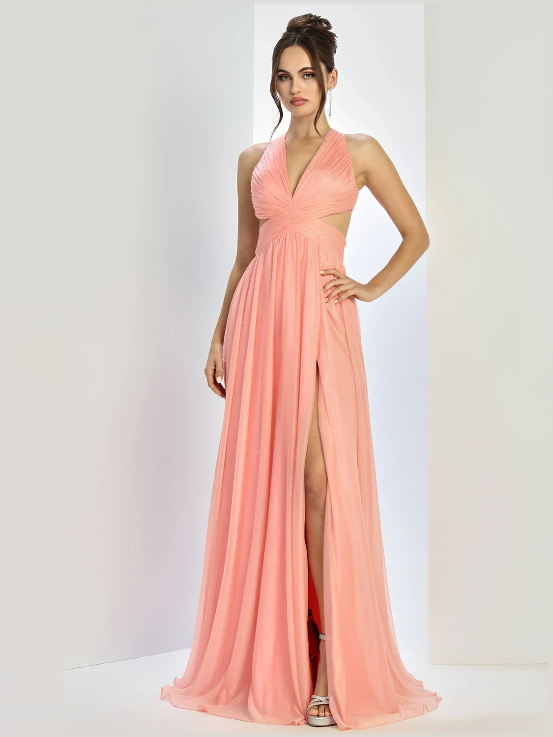 Halter Neck Slit Cutout Floor-Length Formal Dress