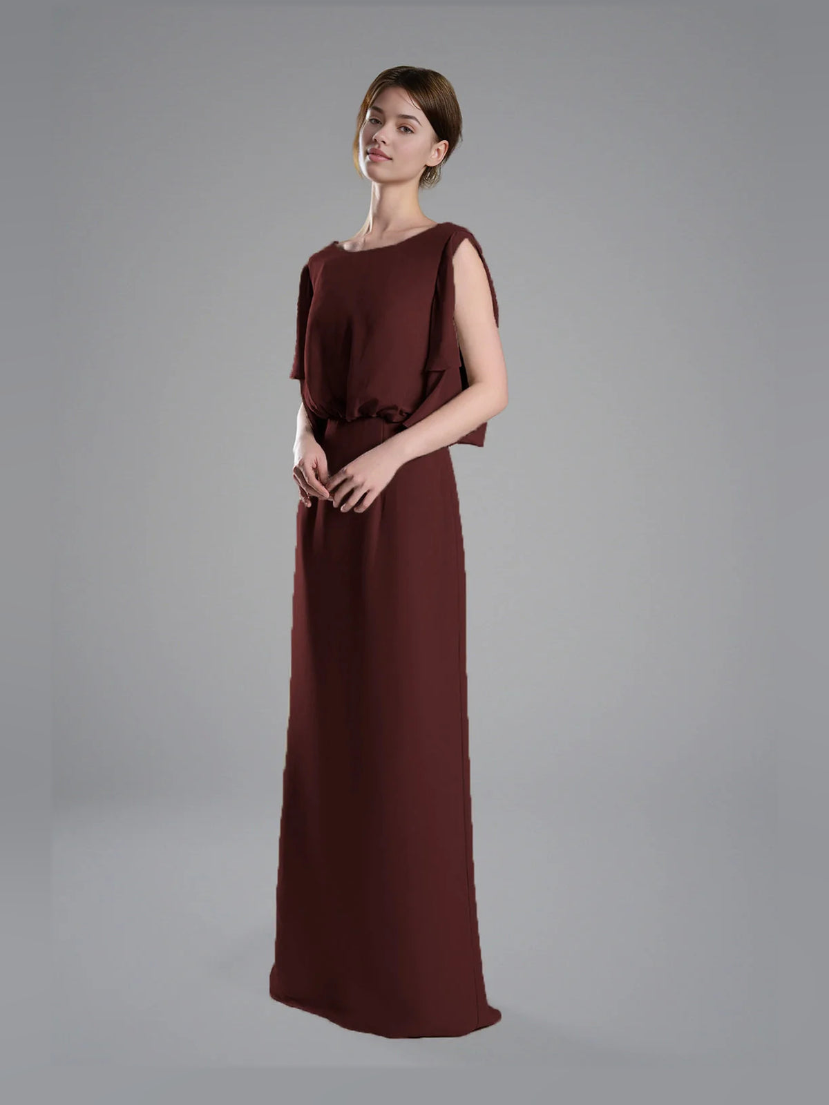 Boat Neck A-Line Floor-Length Chiffon Bridesmaid Dress for Destination Wedding