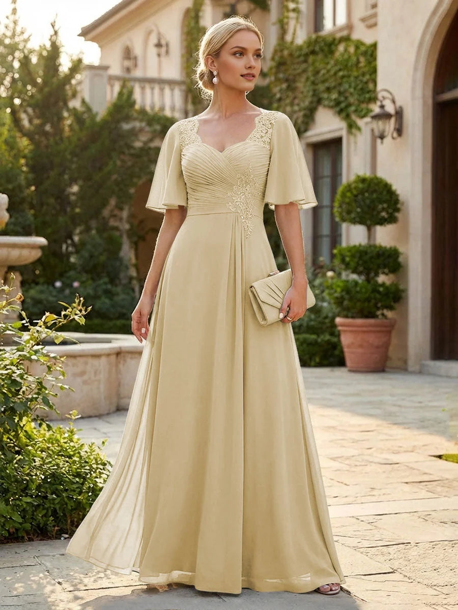 Ruched Draped Sweetheart A-Line Floor-Length Chiffon Mother of the Bride Dress for Formal Dinner