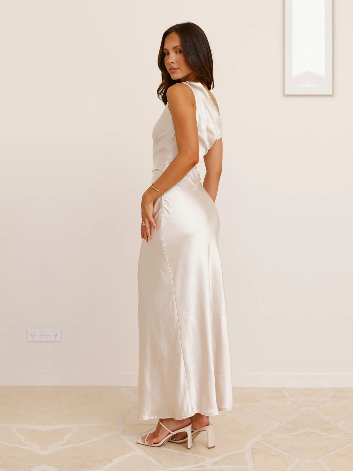 Champagne Off-The-Shoulder Ruching Sheath Maxi Formal Dress